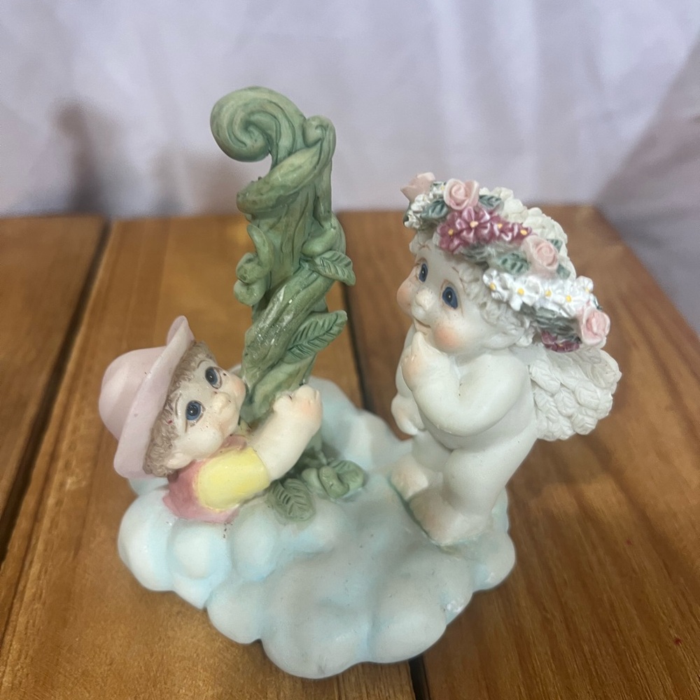 Charming Angel and Child Figurine - White and Green
